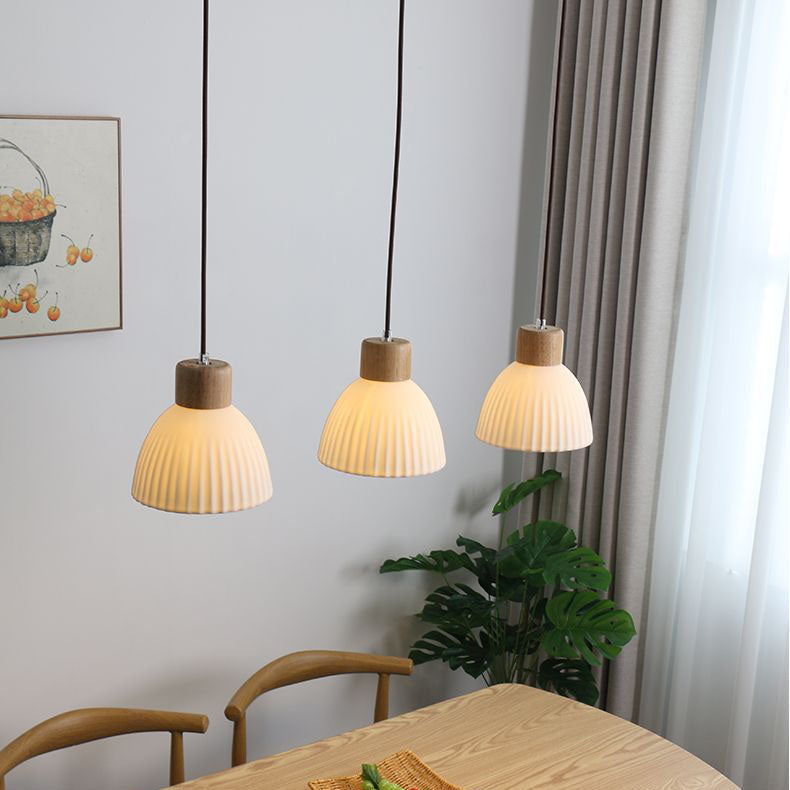 Modern Nordic Ceramic Wood Circle Round 1-Light Pendant Light For Dining Room