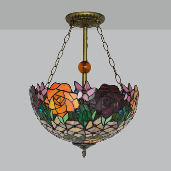 Tiffany Creative Stained Glass Rose 3-Light Pendant Light