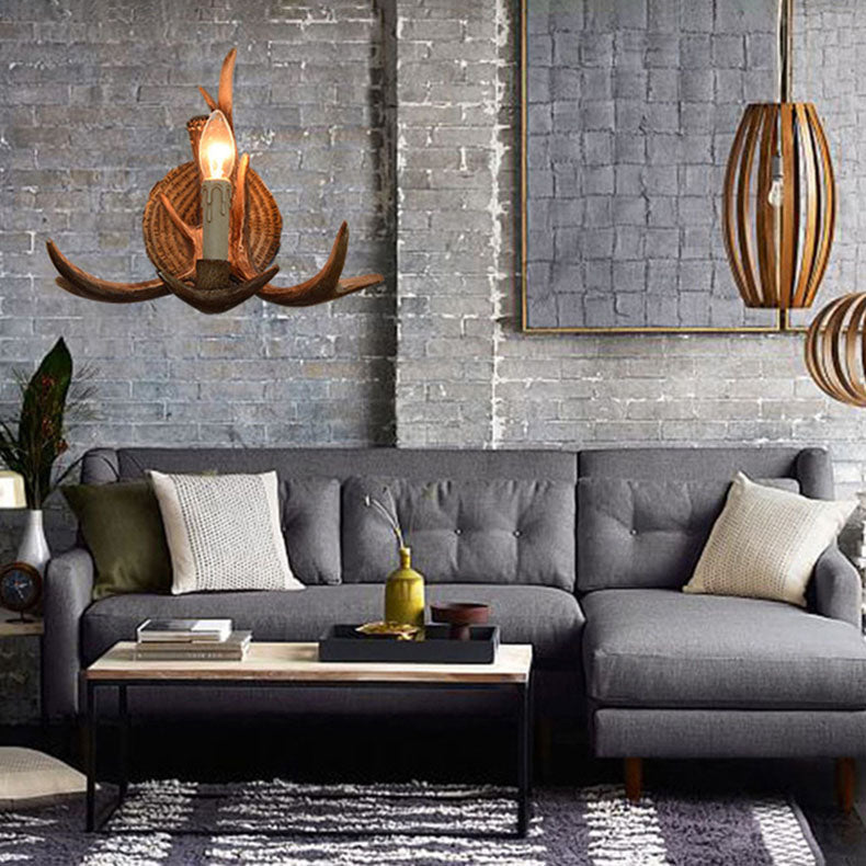 Traditional European Antler Resin 1-Light Wall Sconce Lamp For Living Room