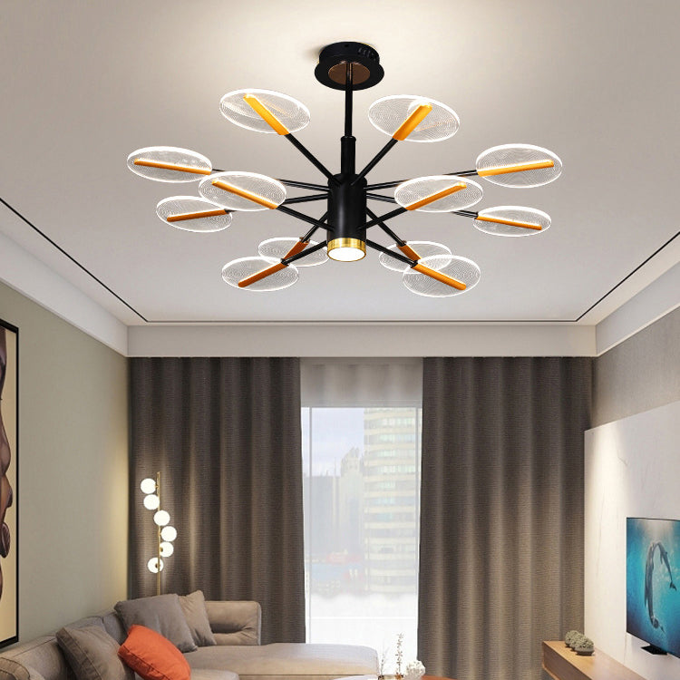 Contemporary Scandinavian Branch Round Iron Acrylic LED Chandelier For Living Room