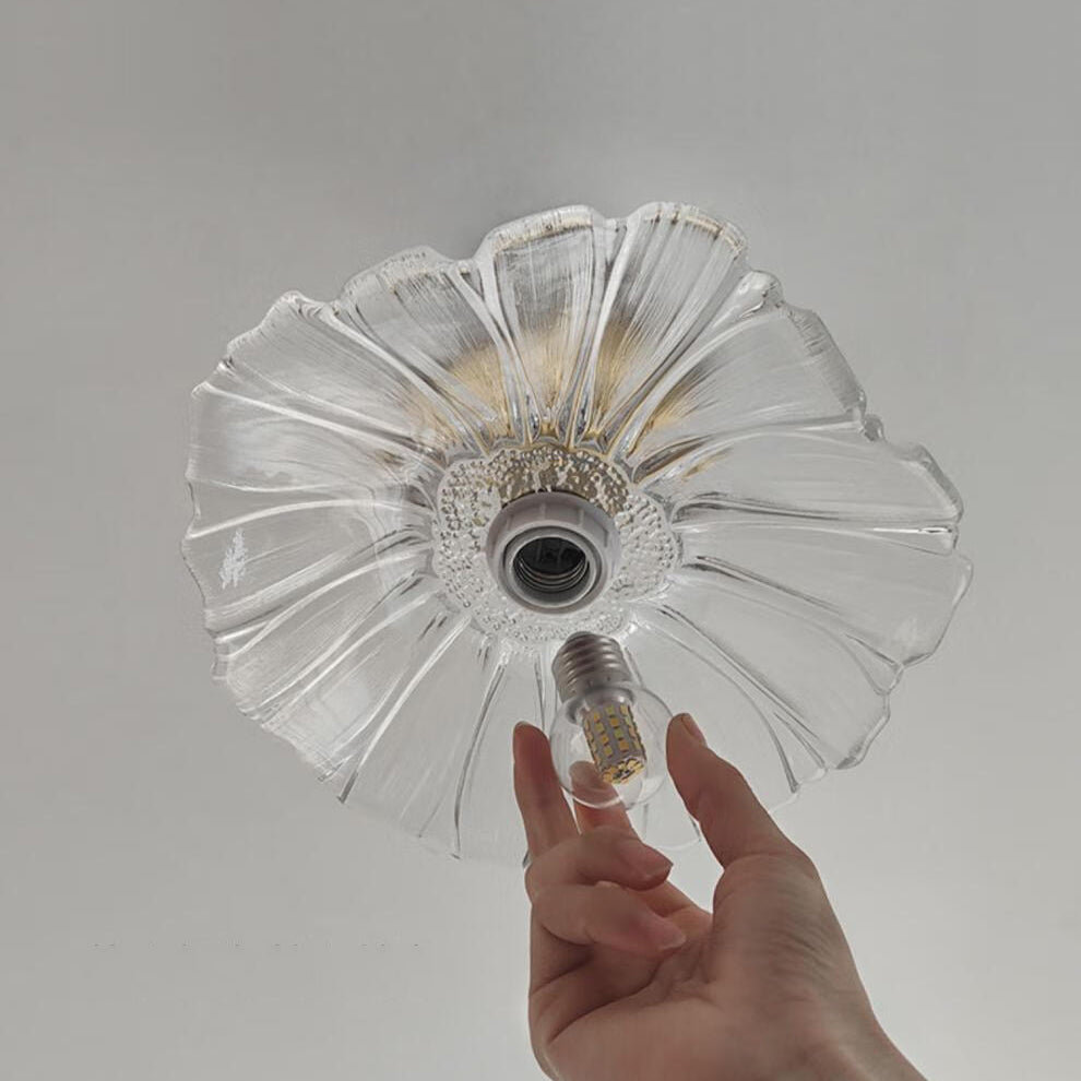 Contemporary Luxury Flower Copper Glass 1-Light Semi-Flush Mount Ceiling Light For Hallway