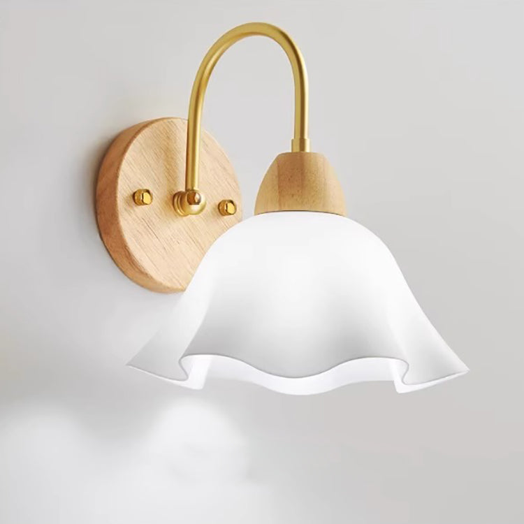 Contemporary Nordic Wood Acrylic Iron Flower Ball 1-Light Wall Sconce Lamp For Bedside