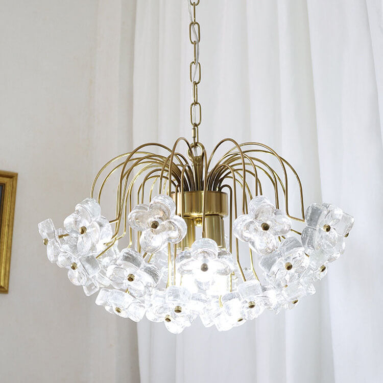 Vintage Four Leaf Flower Ice Glass 3/4 Light Chandelier
