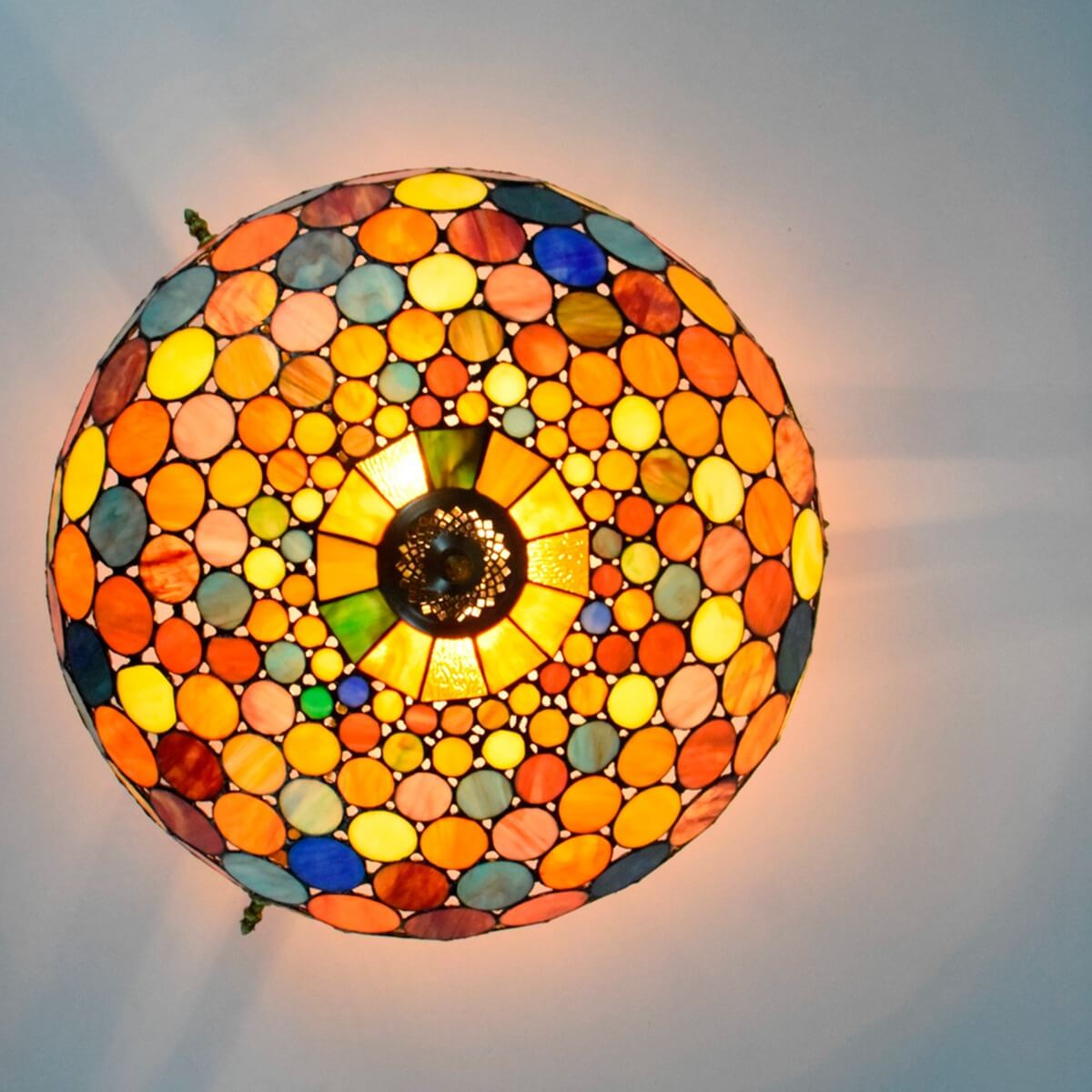 Tiffany Stained Glass Circle 5-Light Semi-Flush Mount Ceiling Light