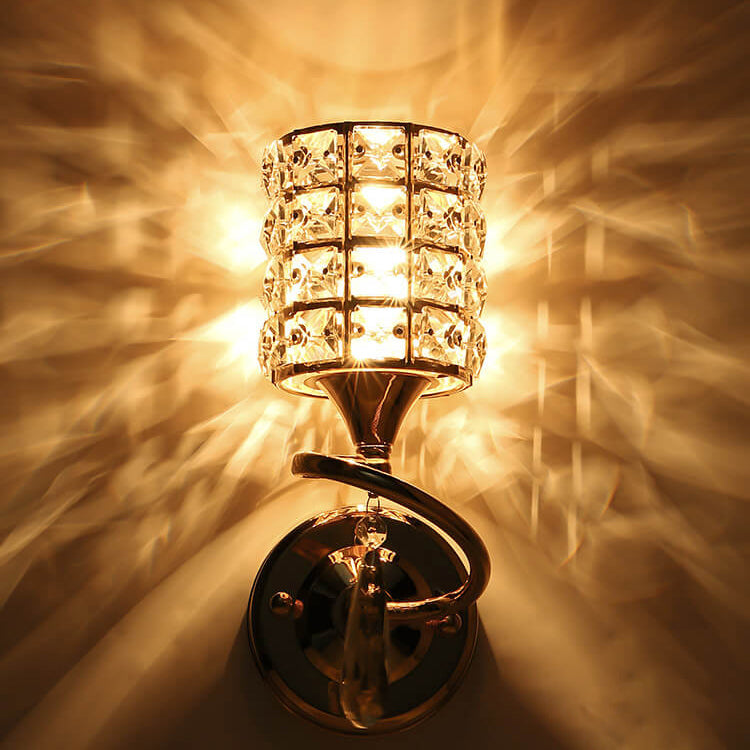 Modern Luxury Crystal Cylindrical Square 1-Light Wall Sconce Lamp