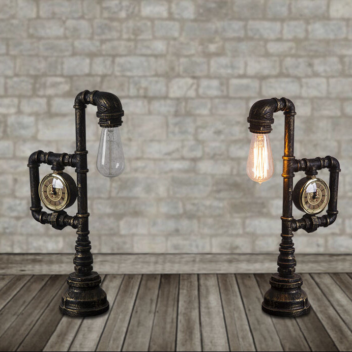 Traditional Vintage Pipe Metal Glass 1-Light Table Lamp For Study Room