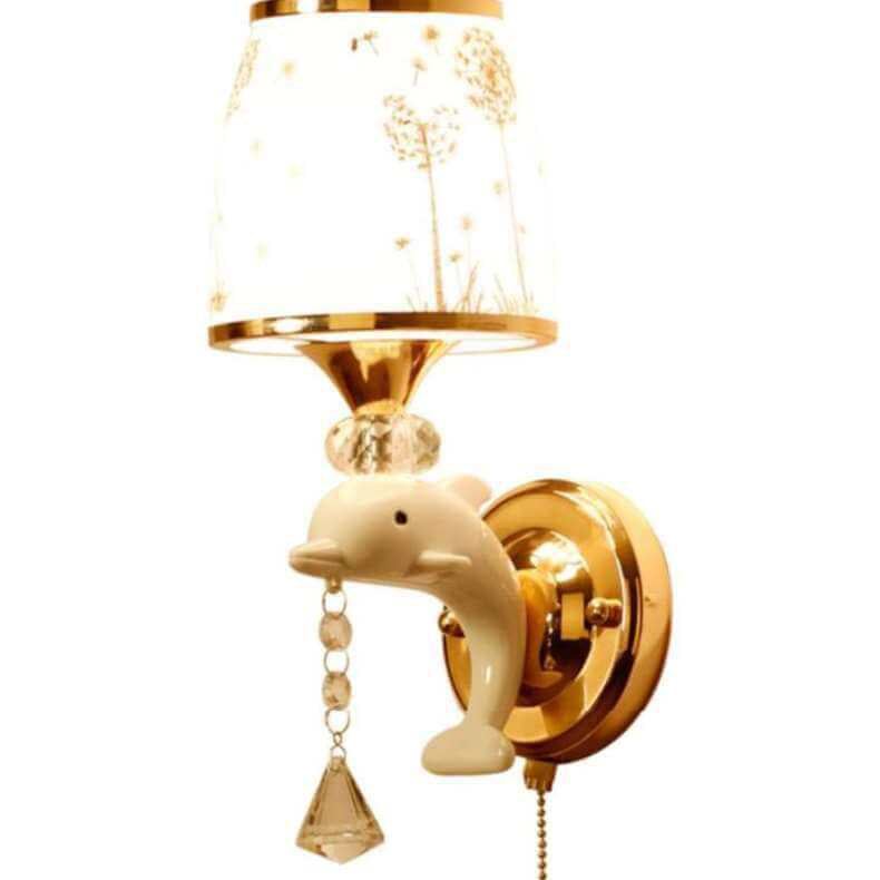 European Simple Glass Lampshade Zipper Switch 1/2-Light Wall Sconce Lamp