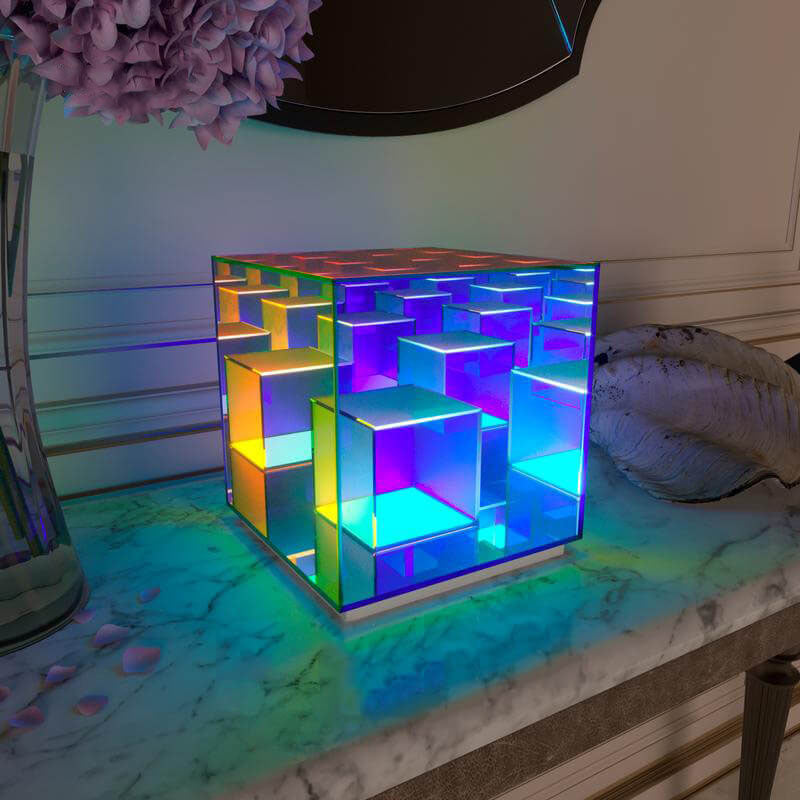 Modern Acrylic RGB Line Rubik's Cube LED Table Lamp