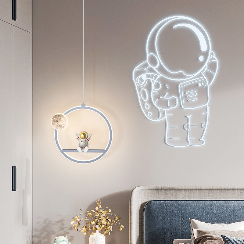 Nordic Cartoon Round Acrylic Astronaut LED Pendant Light