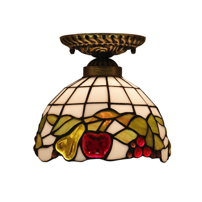 Vintage Tiffany Fruit Stained Glass 1-Light Semi-Flush Mount Ceiling Light