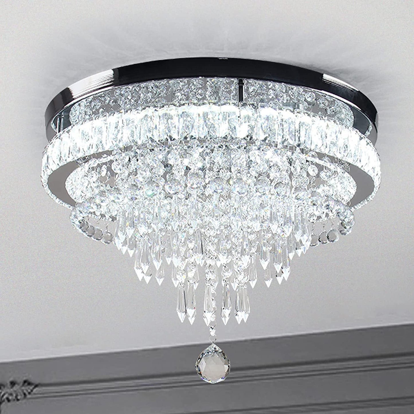 モダンライト 高級クリスタル ラウンドタッセル LED フラッシュマウント シーリングライト