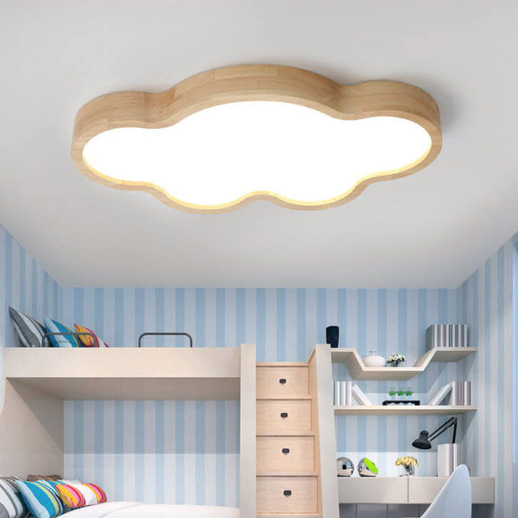Scandinavian Modern Minimalist Clouds Stars Rubber Wood Acrylic LED Flush Mount Ceiling Light