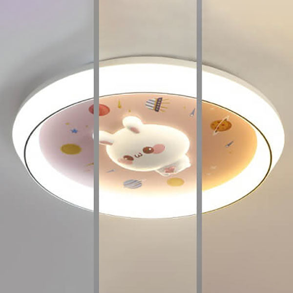 Modern Cartoon Rabbit Children's Iron LED Flush Mount Ceiling Light