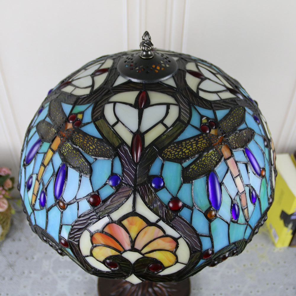 Traditional Rustic Round Resin Glass 2-Light Table Lamp For Bedroom
