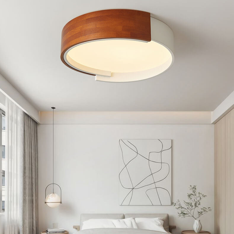 Nordic Creative Half Round Wooden Round LED Flush Mount Light