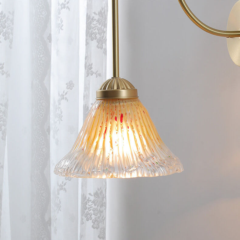 Japanese Vintage Yellow Glass Cone Brass 1-Light Wall Sconce Lamp