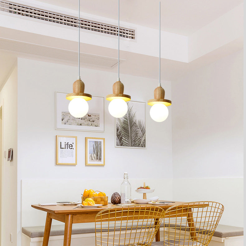 Traditional Japanese Wooden Linear Frame Globe Glass Shade 1/3/5-Light Island Light Chandelier For Living Room