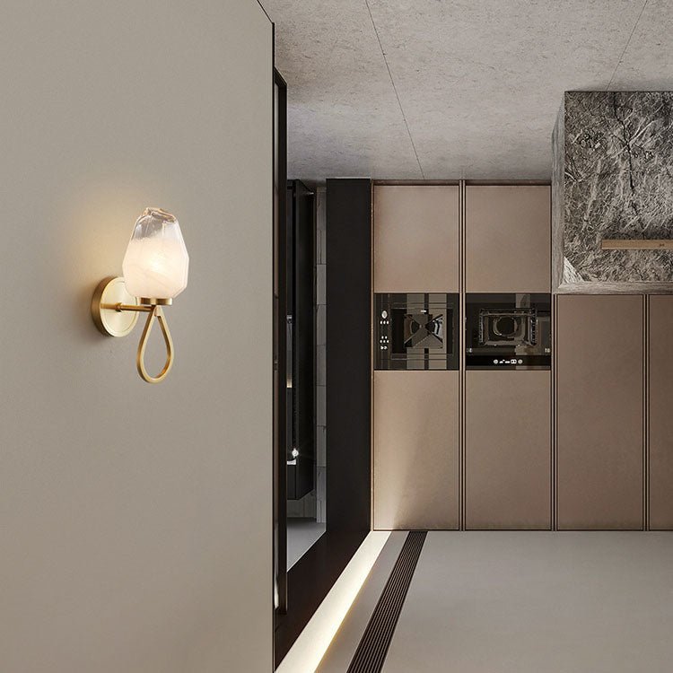 Modern Luxury Brass Geometrical Glass Shade 1-Light Wall Sconce Lamp For Bedroom