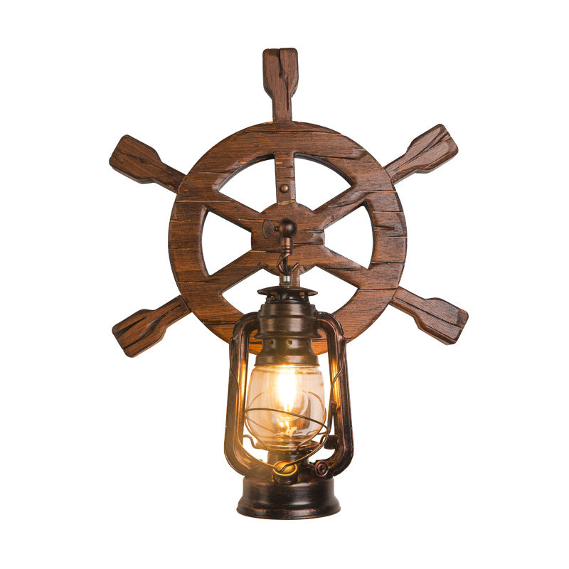 Retro Industrial Wood Iron 1-Light Wall Sconce Lamp