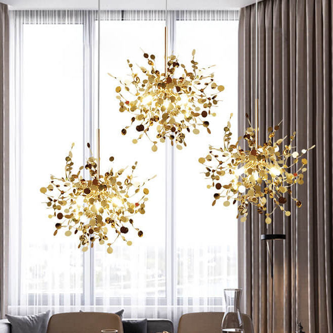 Contemporary Nordic Creative Art Stainless Steel 3-Light Chandelier For Living Room
