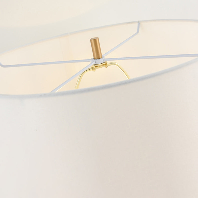 Modern Minimalist Hexagonal Column Round Marble Leather Fabric 1-Light Table Lamp For Bedroom