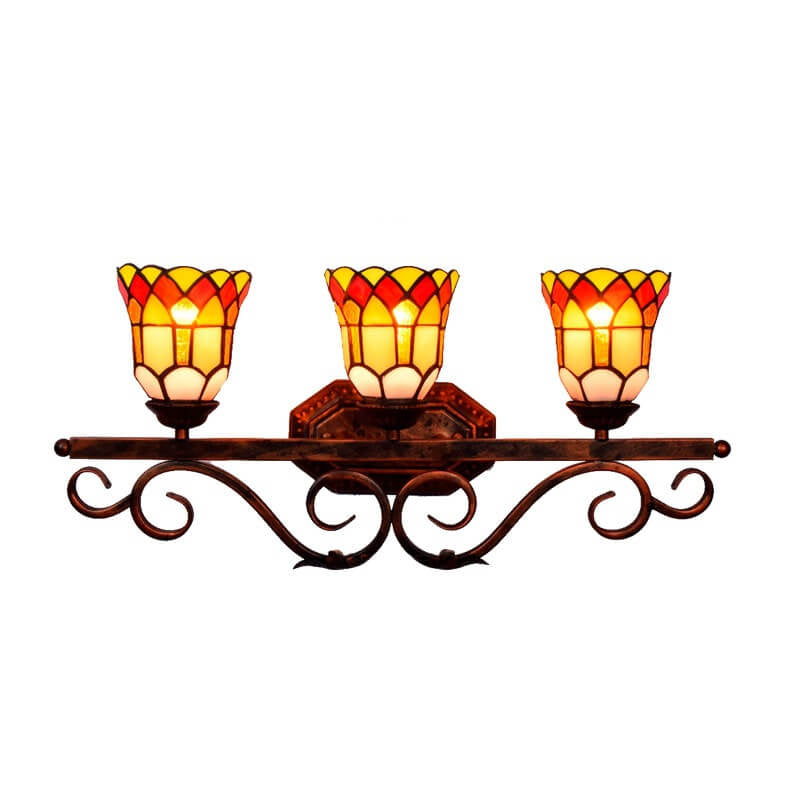 Traditional Tiffany European Vintage Stained Glass Mirror Front Light 3-Light Wall Sconce Lamp
