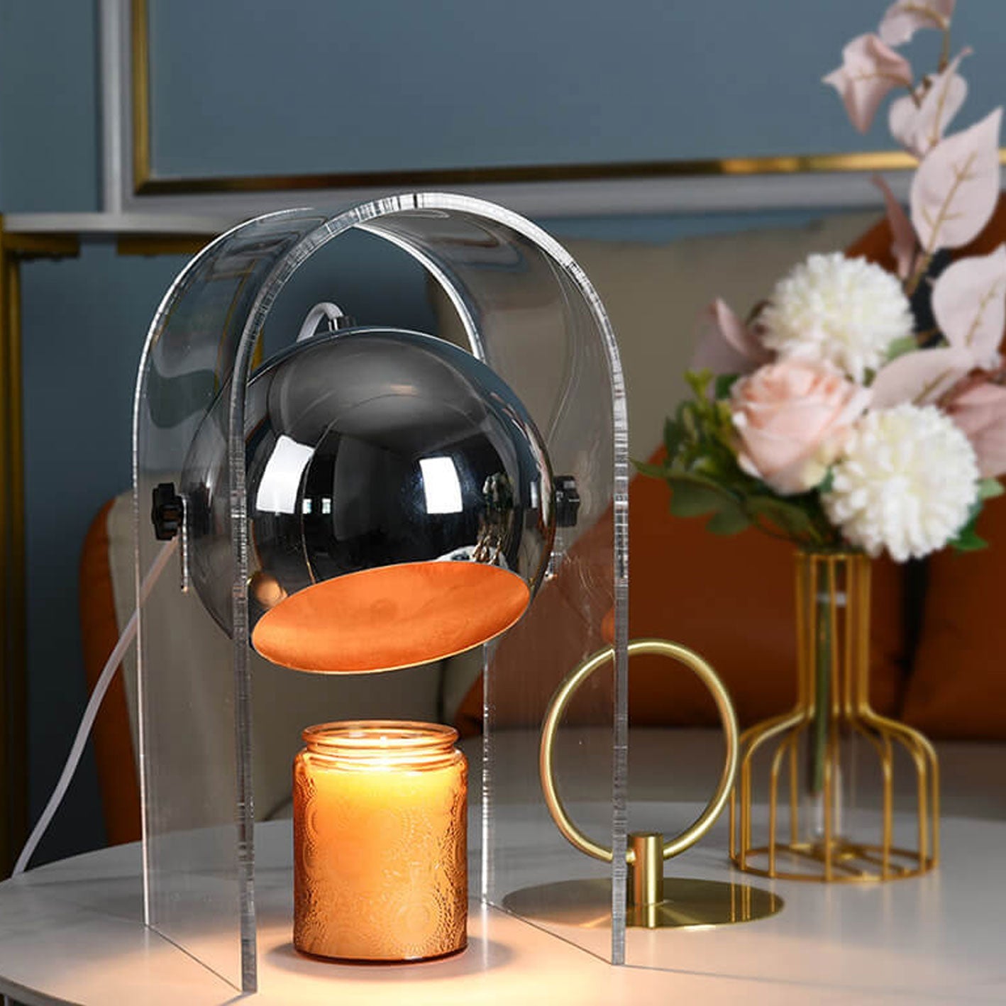 Vintage Acrylic Glass Dome Shade Aromatherapy Melting Wax Table Lamp
