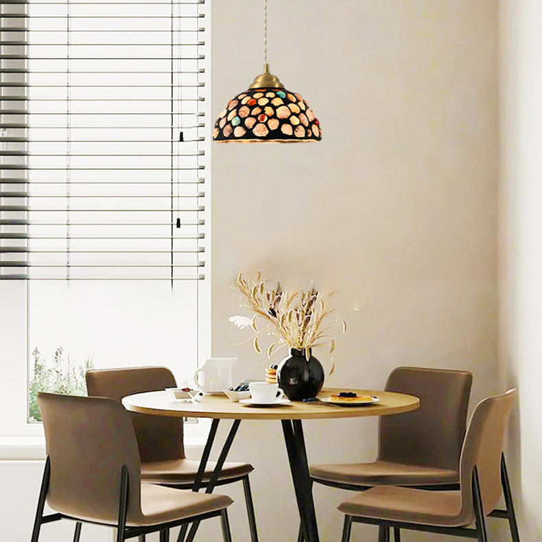 مصباح معلق ياباني تقليدي مصنوع من النحاس الملون بتصميم صدفي نصف دائري لغرفة النوم