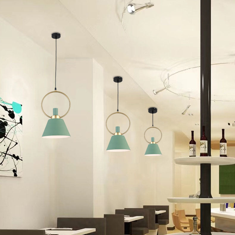 Contemporary Nordic Cone Shade Gold Ring 1-Light Pendant Light For Dining Room