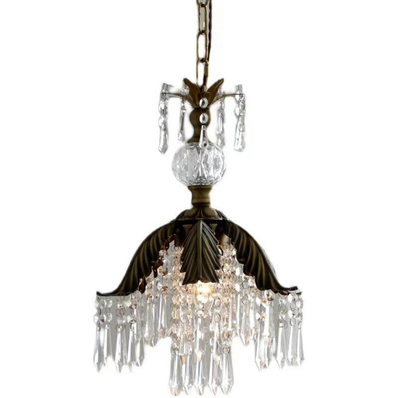 Traditional Vintage Brass Iron Crystal Pineapple Flower 1-Light Pendant Light For Hallway