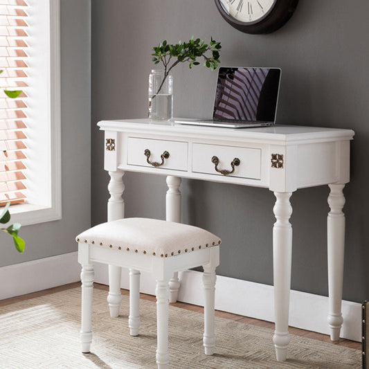 現代的なスカンジナビアのスクエアリネンフェイクレザー無垢材化粧台スツール背もたれなしアームレス寝室用