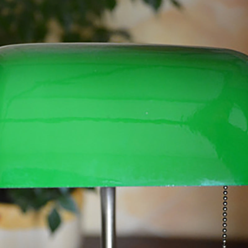 Traditional Vintage Square Green Shade Glass Solid Wood Iron 1-Light Table Lamp For Living Room