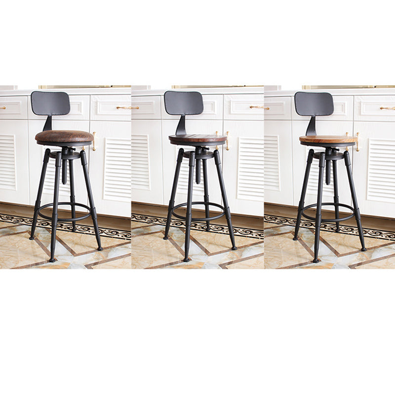 Traditional Vintage Round Quad Stand Wood Plate Iron Bar Stool Backrest For Dining Room