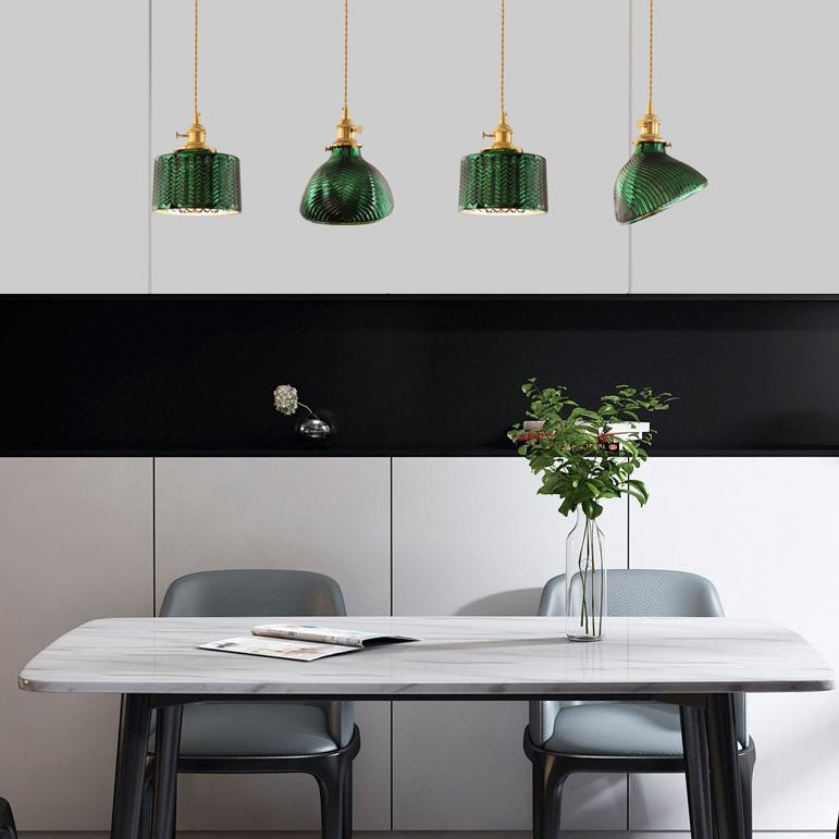 Nordic Vintage Green Brass Glass 1/2/3 Light Island Light Chandelier