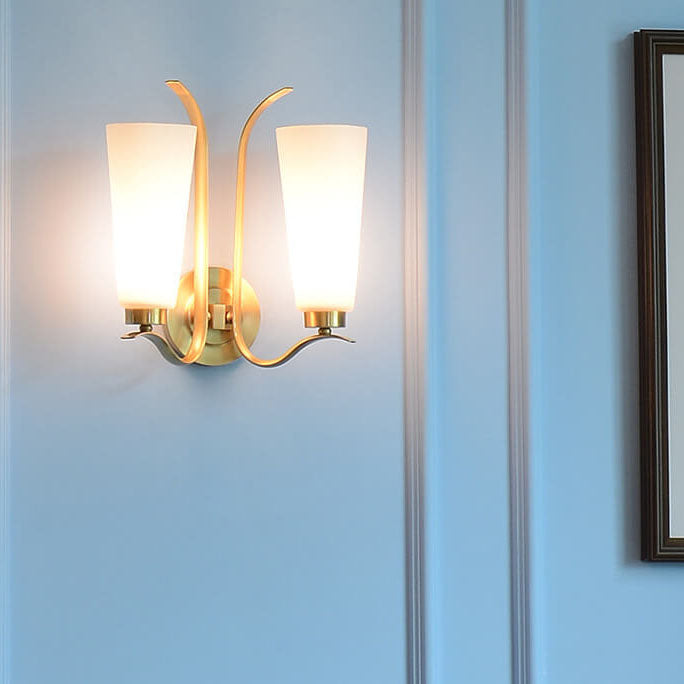 European Light Luxury All Copper Glass 1/2-Light Wall Sconce Lamp