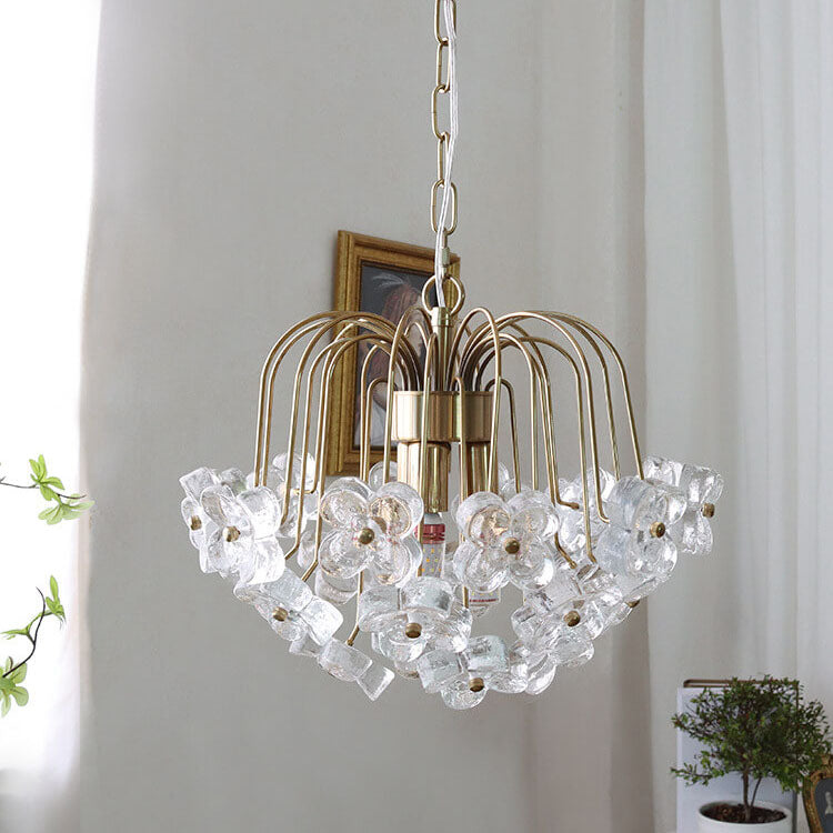 Vintage Four Leaf Flower Ice Glass 3/4 Light Chandelier