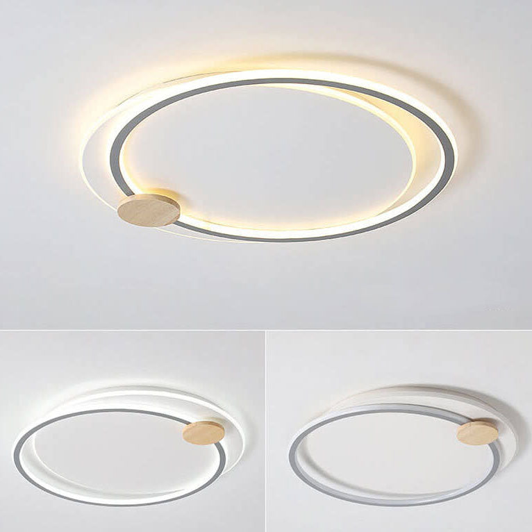 Nordic Simple Round Ring Aluminum Wood LED Flush Mount Ceiling Light