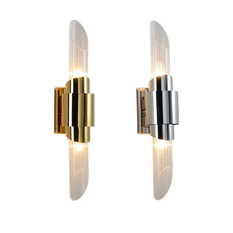 Modern Luxury Stainless Steel Glass Column 2-Light Wall Sconce Lamp