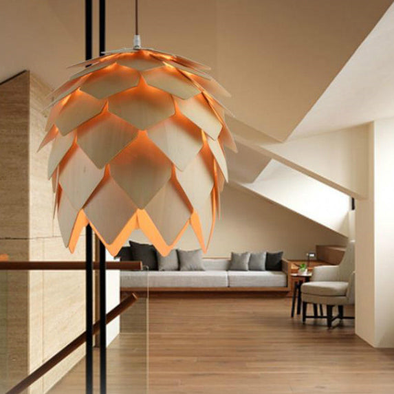 مصباح معلق خشبي تقليدي على شكل أناناس، مزود بمصباح واحد، لغرفة الطعام