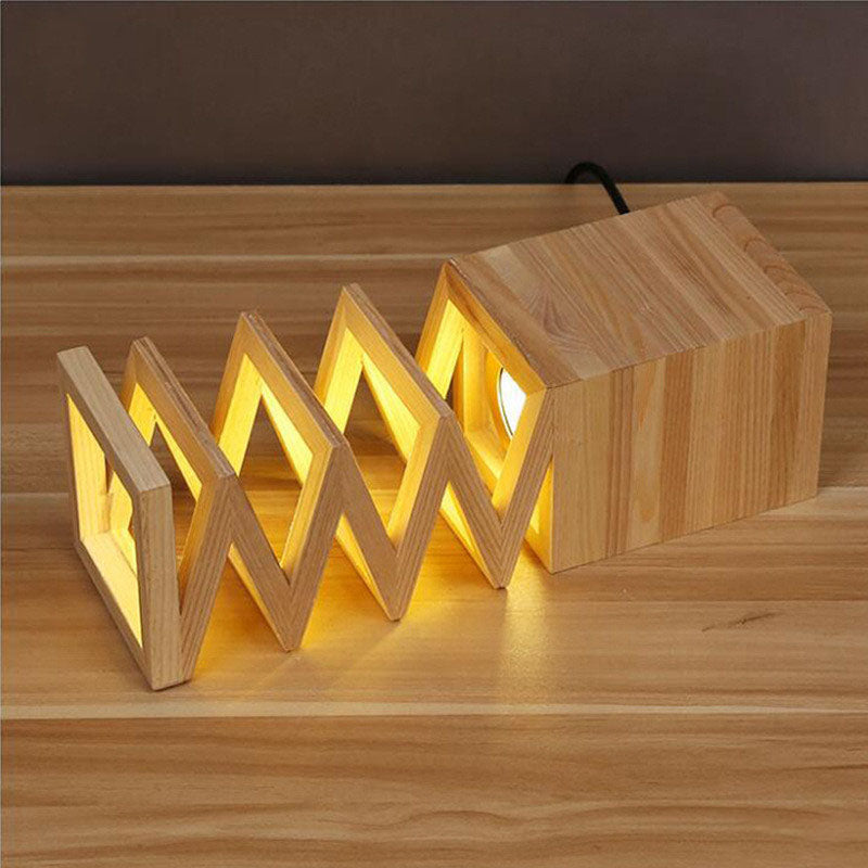 Traditional Japanese Wooden Spring Cube Shade 1-Light Pendant Light For Dining Room