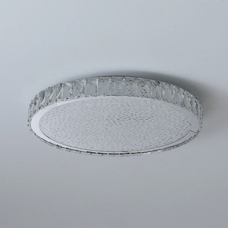 Modern Light Luxury Crystal Square Round Stainless Steel LED Flush Mount Ceiling Light