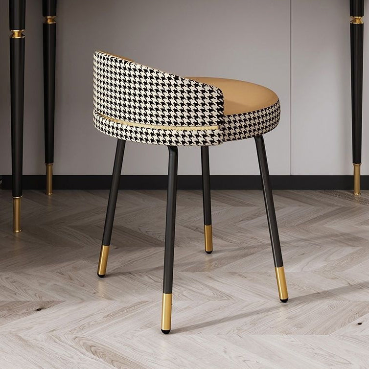 Contemporary Nordic Round Houndstooth Faux Leather Fabric Splicing Vanity Stool Low Back For Bedroom
