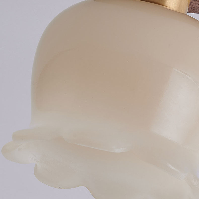 Modern Minimalist Bellflower Walnut Resin 1-Light Semi-Flush Mount Ceiling Light