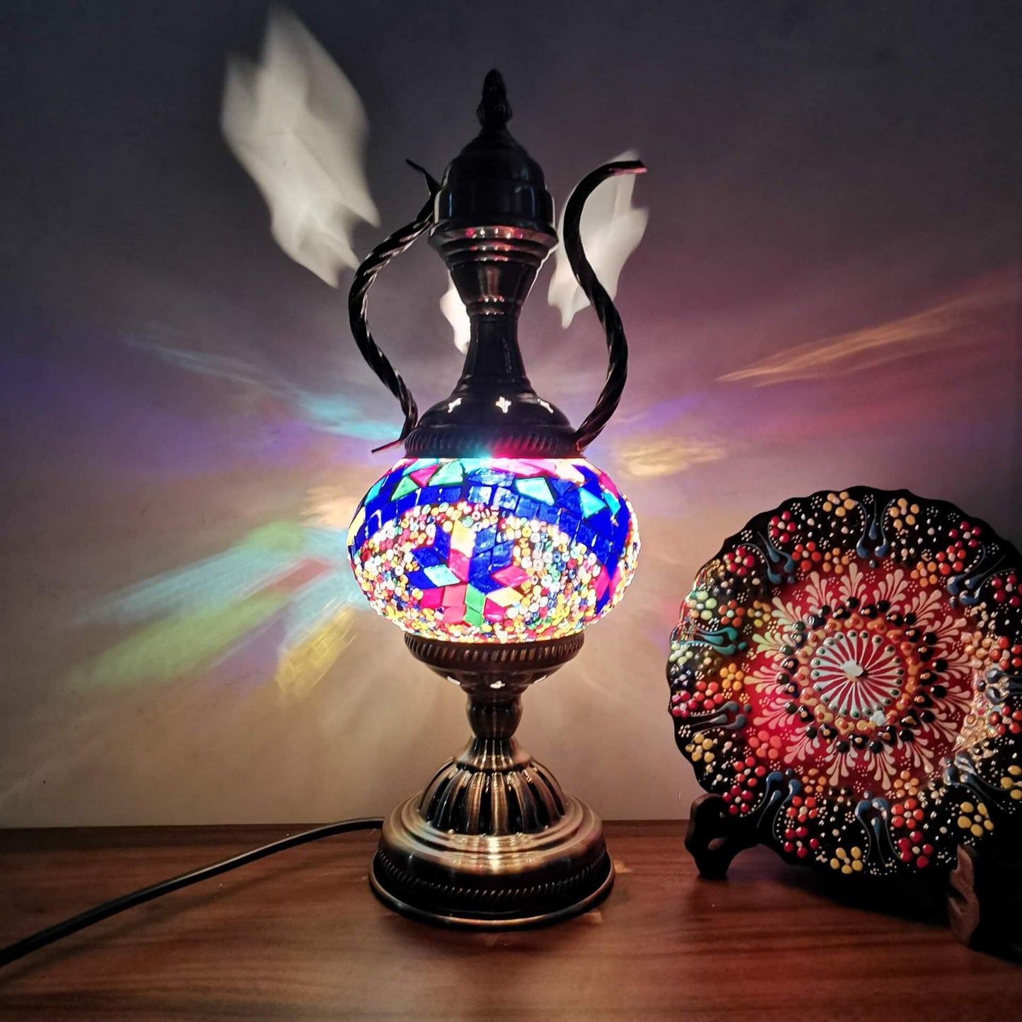 Turkish Vintage Handmade Glass Coffee Pot Design 1-Light Table Lamp