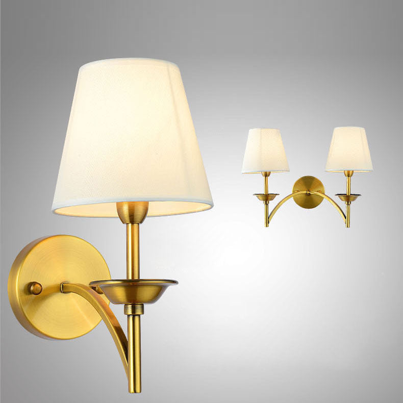 Modern Mid-Century Iron Fabric Cylinder 1/2 Light Wall Sconce Lamp For Bedside