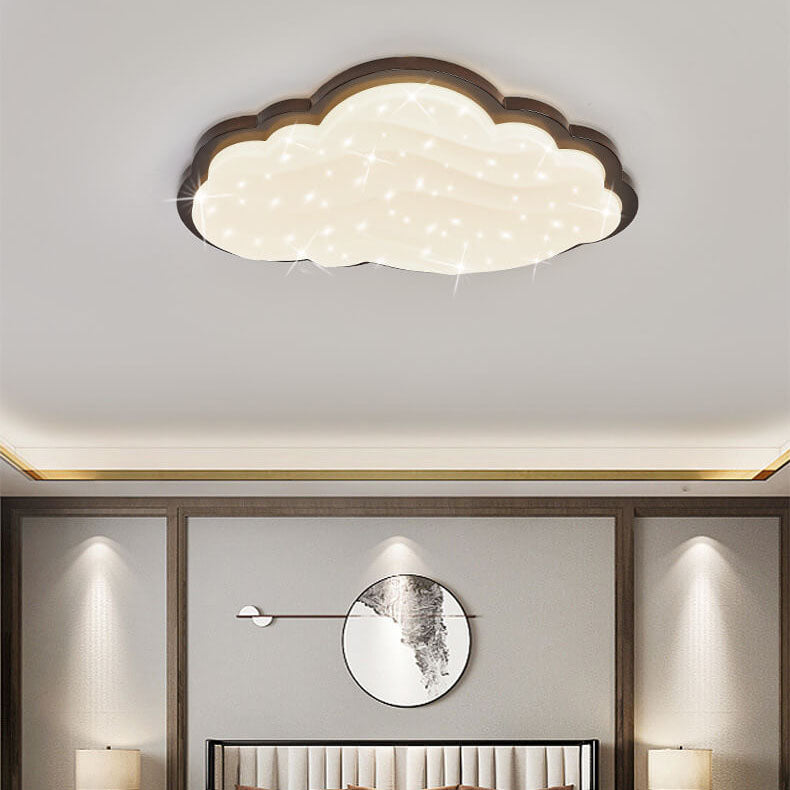 Modern Creative Pure White Cloud Star Wooden Acrylic LED Flush Mount Light
