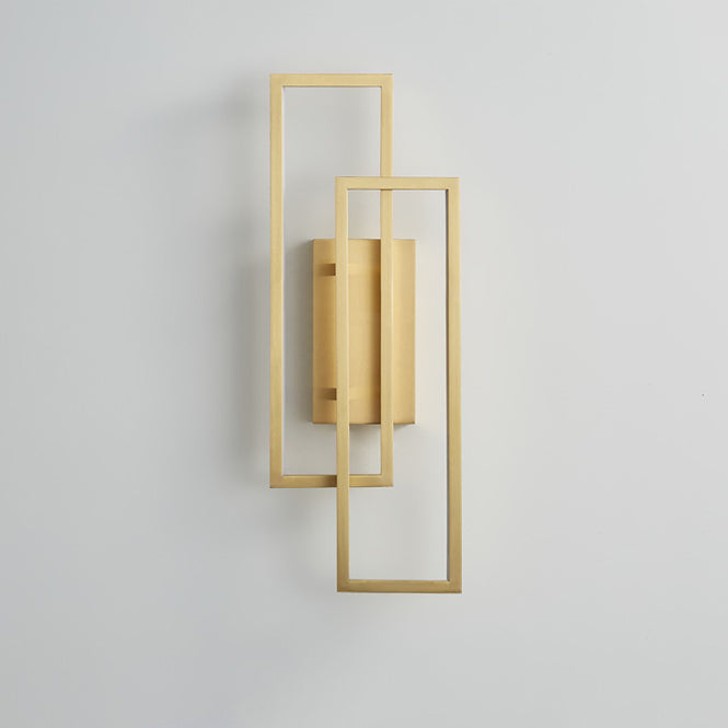 Modern Mid-century All Copper Rectangular Geometric LED Wall Sconce Lamp For Bedside