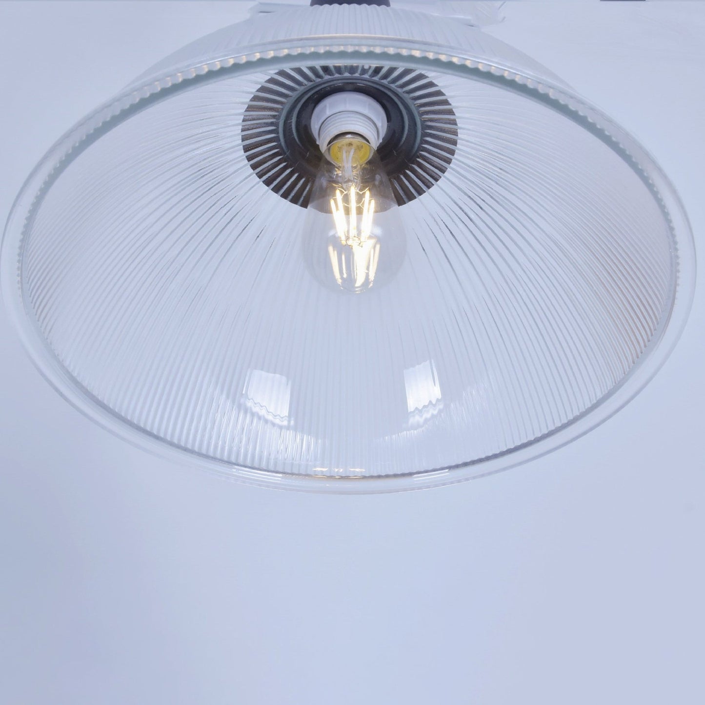 Contemporary Industrial Iron Vertical Ribbed Glass Semicircle 1-Light Pendant Light For Dining Room