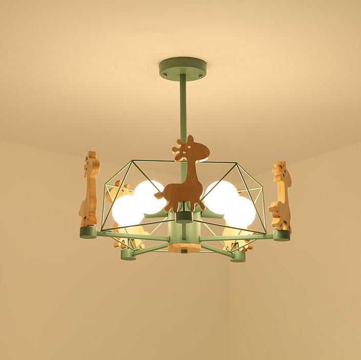 Scandinavian Modern Childlike Giraffe Diamond Pentagram Windmill Iron Wood Glass 4/5 Light Semi-Flush Mount Ceiling Light