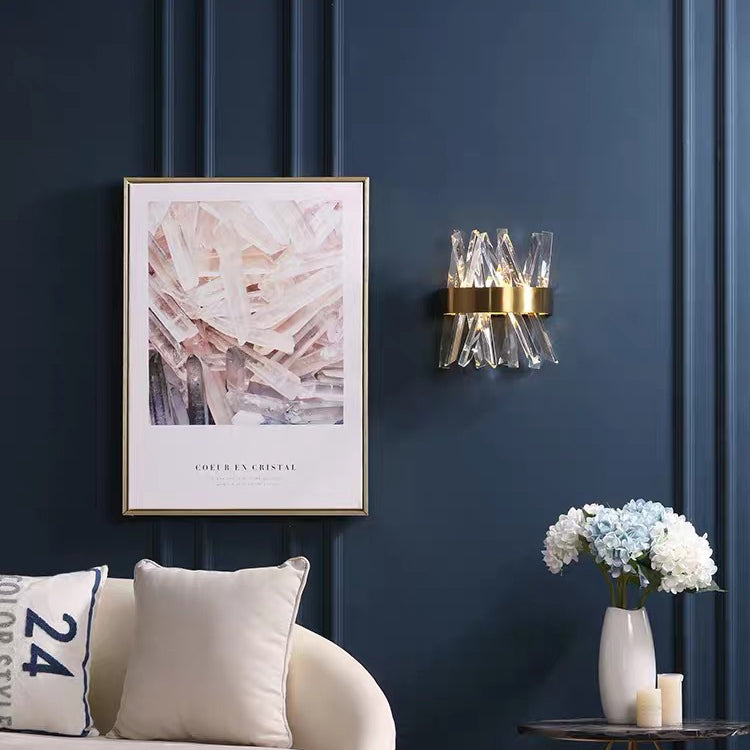 Modern Luxury Half Cylinder Stainless Steel Crystal 2-Light Wall Sconce Lamp For Bedroom